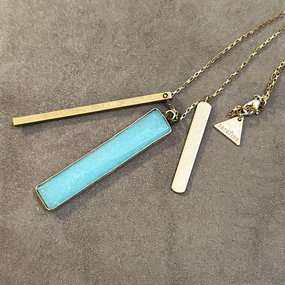 Serefina Pendant Necklace - long gold and turquoise tone chain & pendants